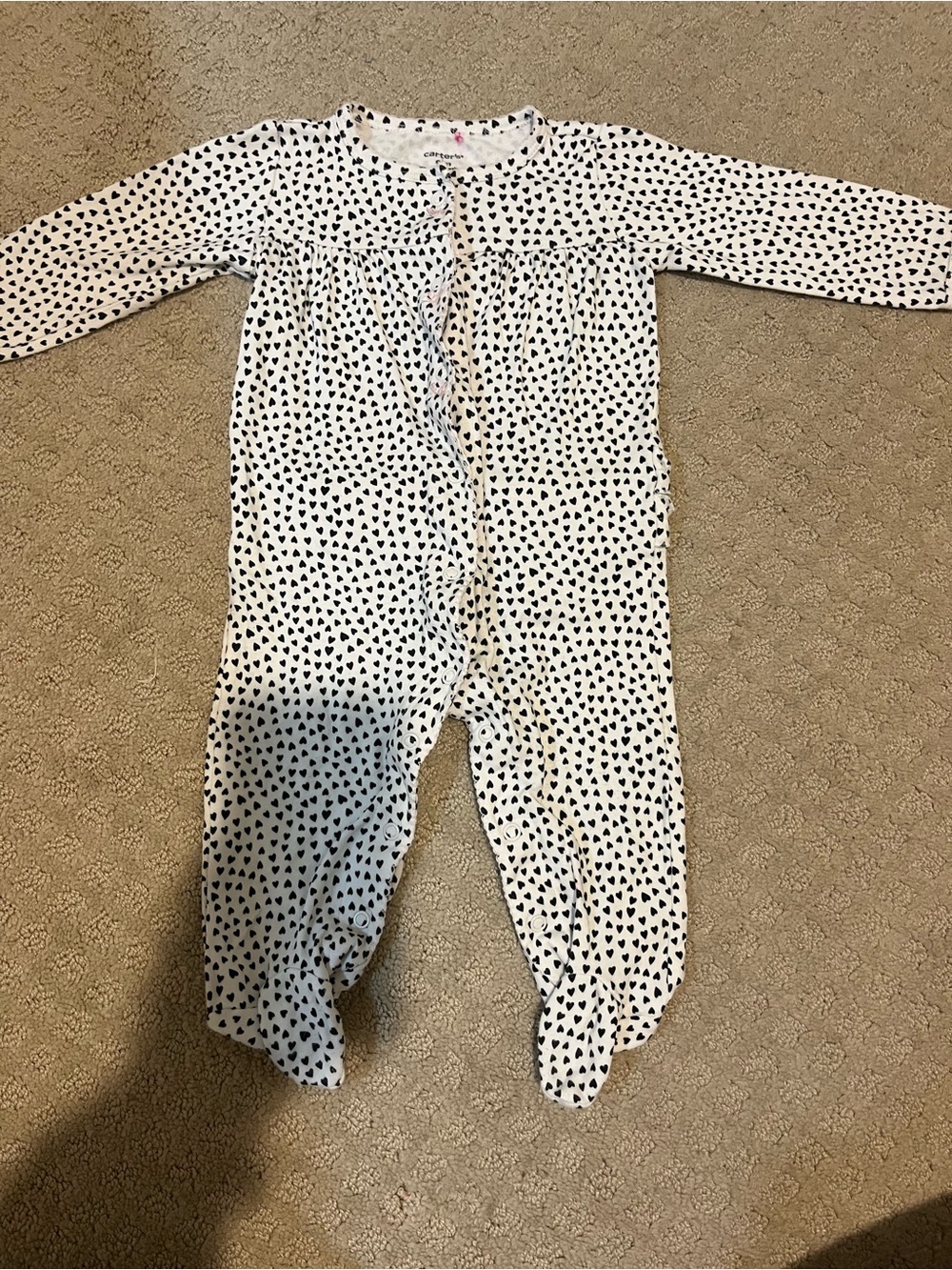 Carter's White Footed One-Piece with Black Heart Print